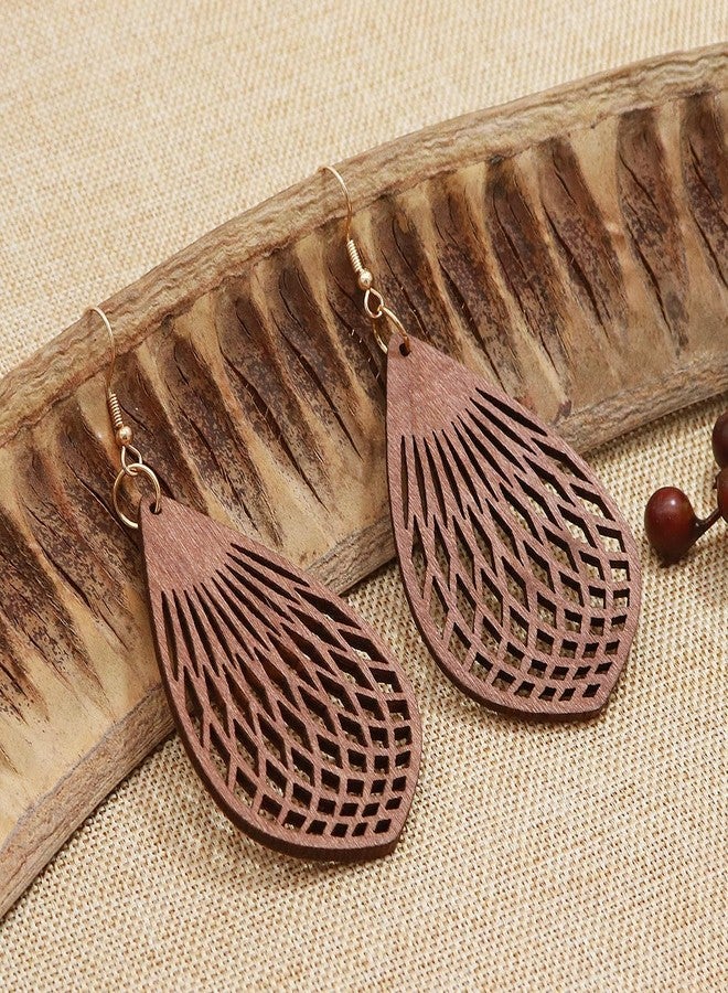 Wovanoo Wood Earrings for Women Natural Wooden Drop Dangle Earring 2 Pairs Lightweight Waterdrop Earring Set Brown - Image 5